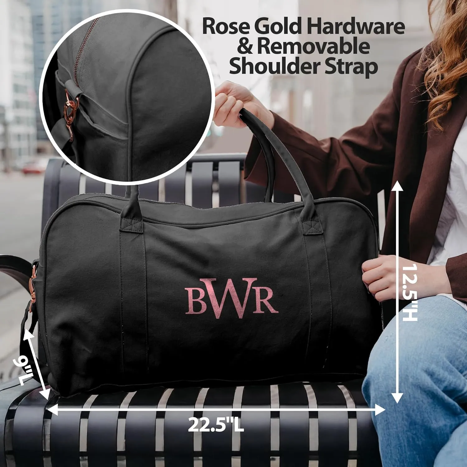 Personalized Travel Duffle Bag with Custom Name, Waterproof Personalized Weekender Bag, Custom Carry On Tote for Women, Travel Essentials Gym Bag, Customized Hospital Overnight Luggage - Black
