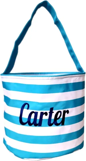Personalized with Embroidered Name Fun Print Easter Basket Bucket Tote Bag Polyester Canvas