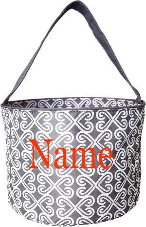 Personalized with Embroidered Name Fun Print Easter Basket Bucket Tote Bag Polyester Canvas
