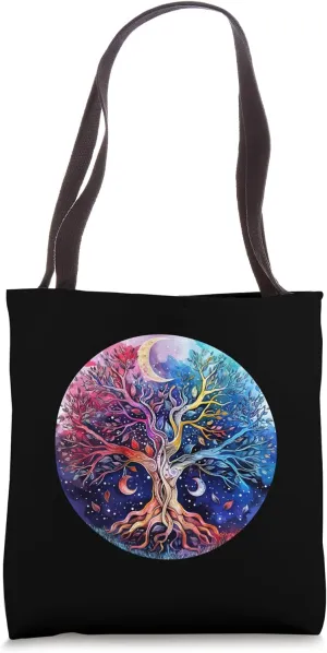 Phases Of The Moon Hippie Vibes Celestial Boho Tree Of Life Tote Bag
