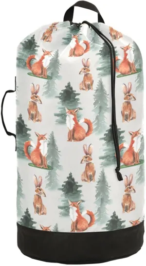 Pine Trees Fox Laundry Bag with Shoulder Straps Drawstring Travel Laundry Hamper Dry Bag Backpack Laundry Bags for Dirty Clothes Organizer Camping Dorm Essentials