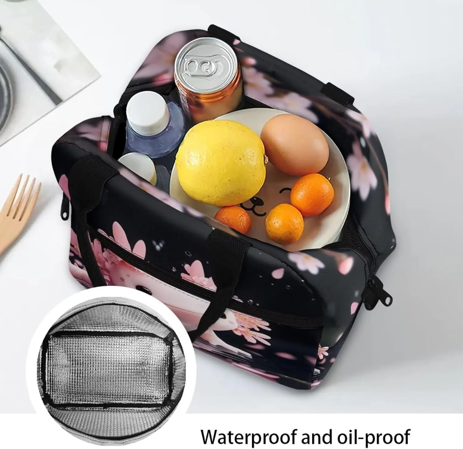 Pink Axolotl Girl Lunch Bag Kawaii Animal Meal Pre Lunch Bags with Front Pocket Crossbody Style School Lunchbag with Top Handle Easy to Carry Lightweight