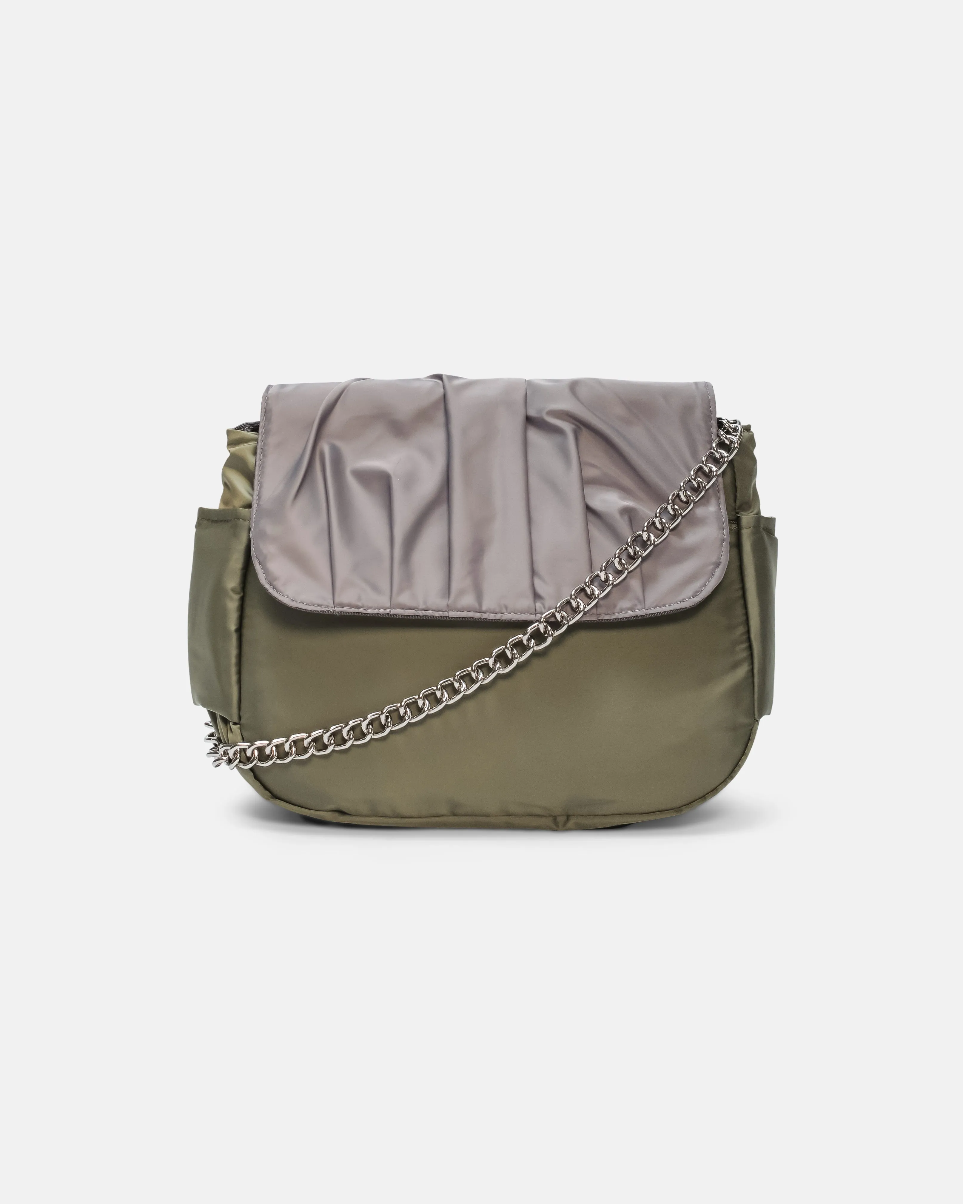 Pleats Olive Grey Multi-Carry Crossbody Bag