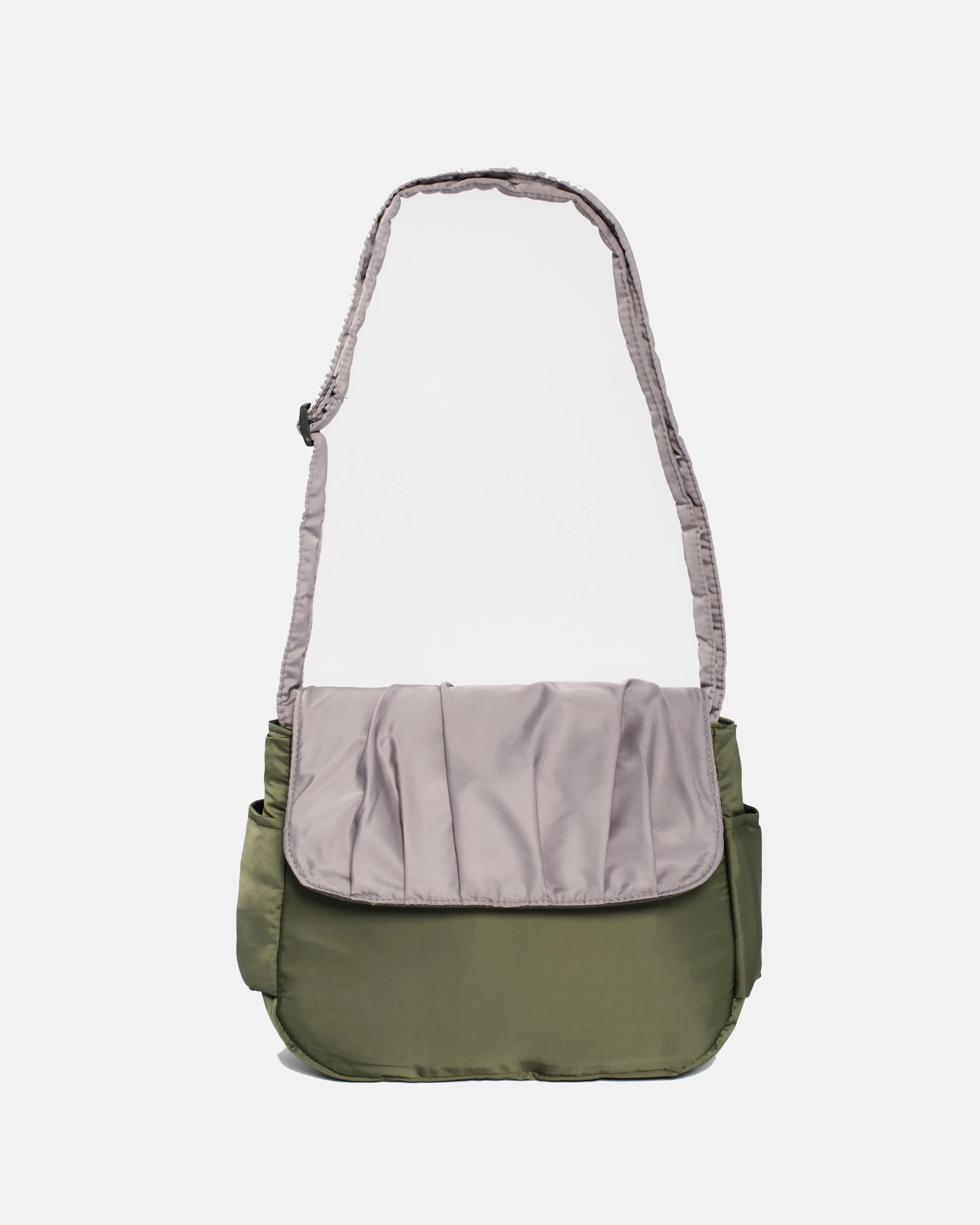 Pleats Olive Grey Multi-Carry Crossbody Bag