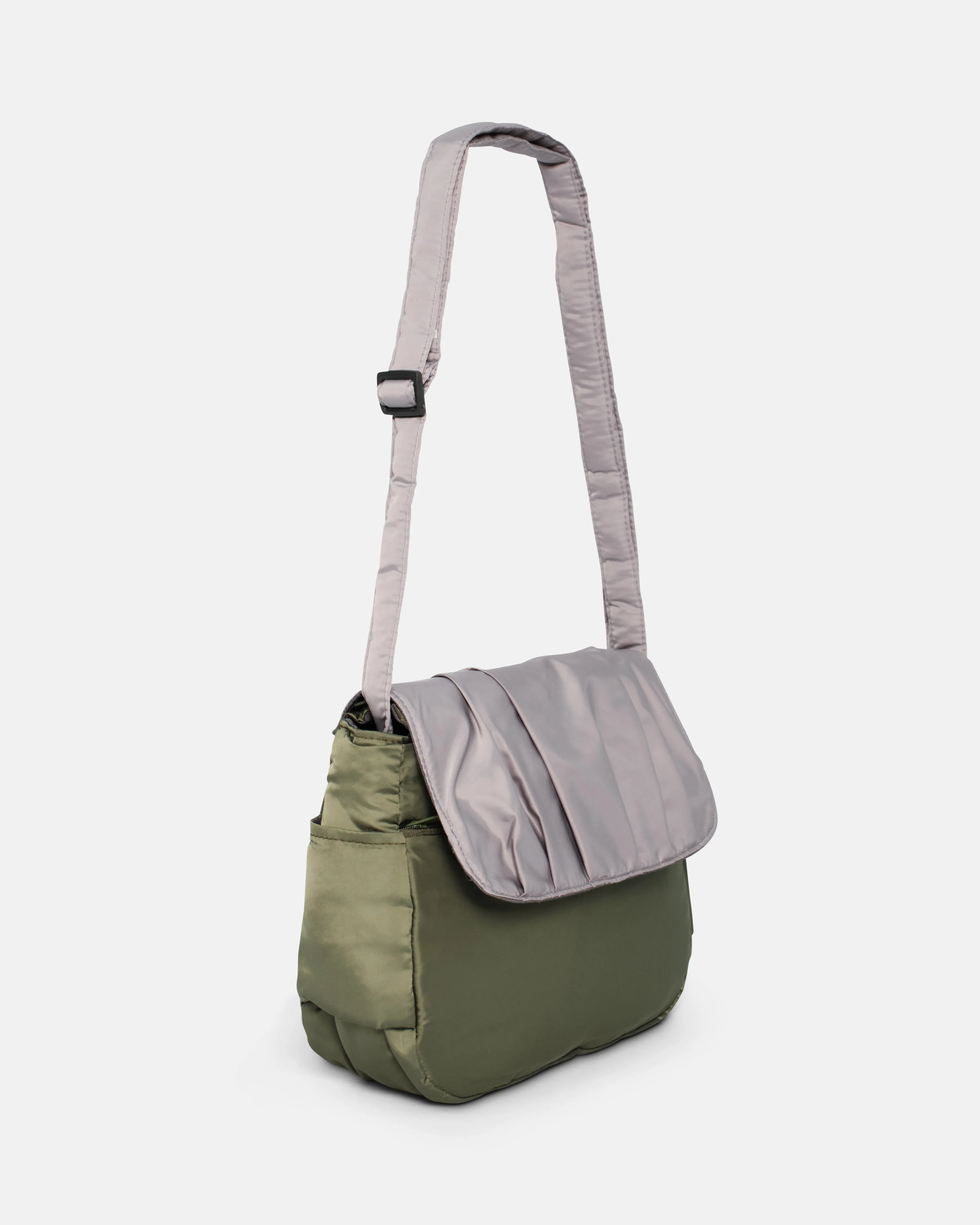Pleats Olive Grey Multi-Carry Crossbody Bag