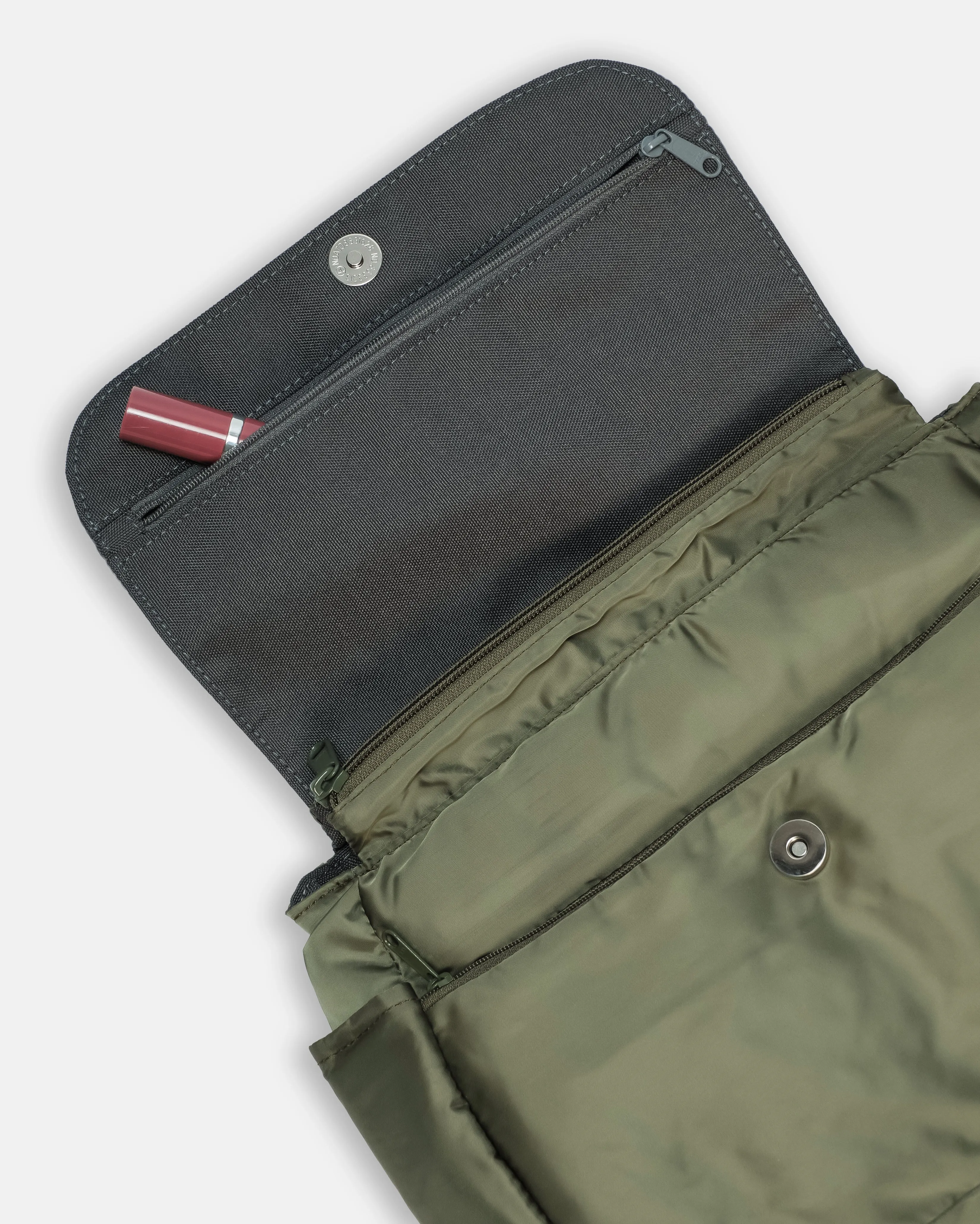 Pleats Olive Grey Multi-Carry Crossbody Bag