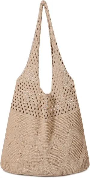 Pleneal Crochet Tote Bag, Mesh Beach Bag, Knitted Shoulder Bag Vacation Arsthetic Boho Tote Bag for Women