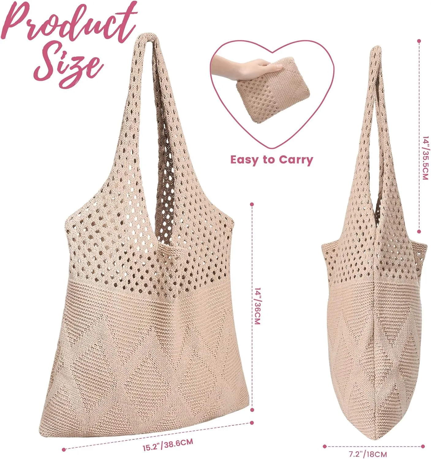 Pleneal Crochet Tote Bag, Mesh Beach Bag, Knitted Shoulder Bag Vacation Arsthetic Boho Tote Bag for Women