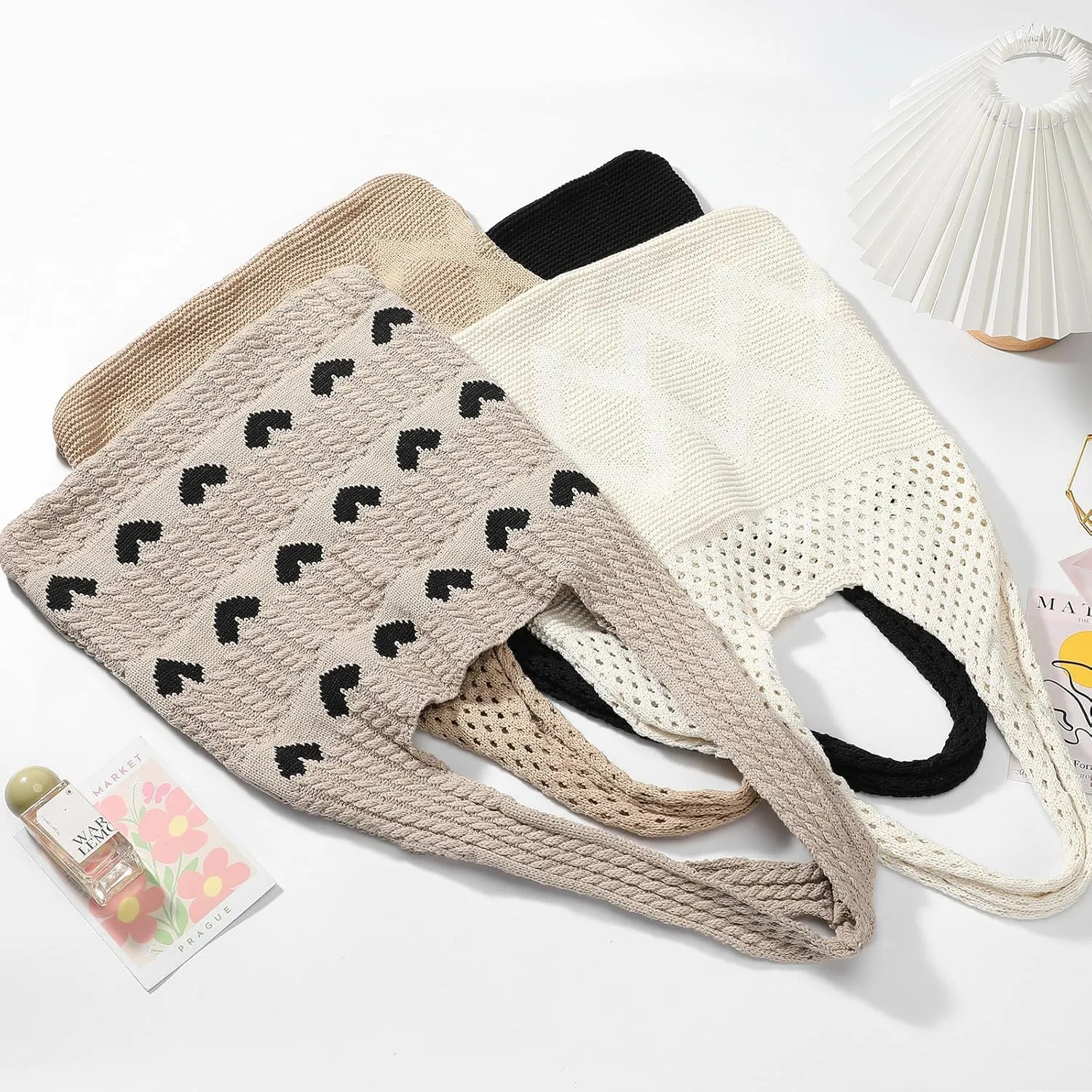 Pleneal Crochet Tote Bag, Mesh Beach Bag, Knitted Shoulder Bag Vacation Arsthetic Boho Tote Bag for Women