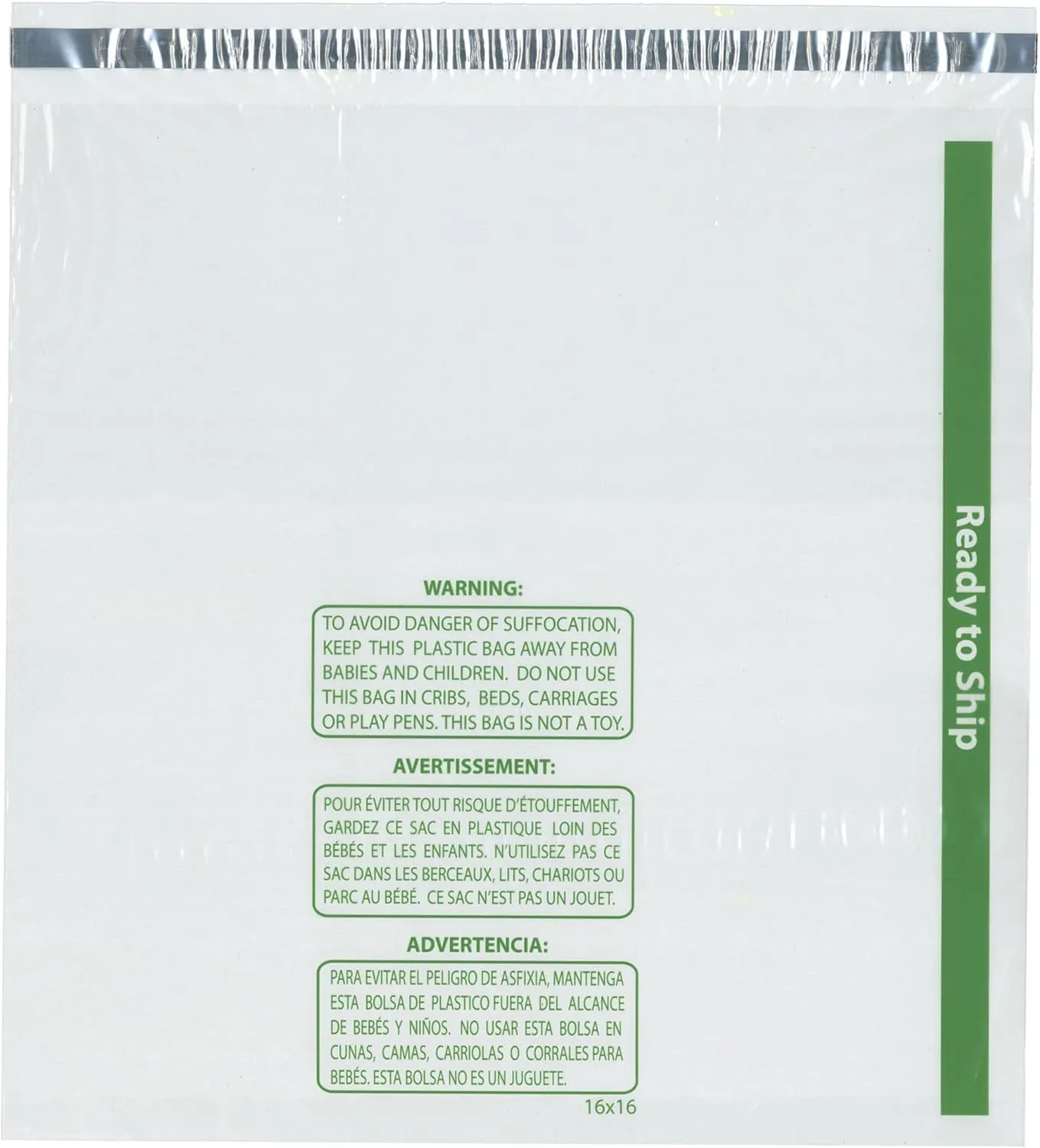 Plymor Ready to Ship 1.5 Mil Wicketed Poly Bags with Permanent Adhesive Strip and Suffocation Warning, 16" x 16" (Case of 500)