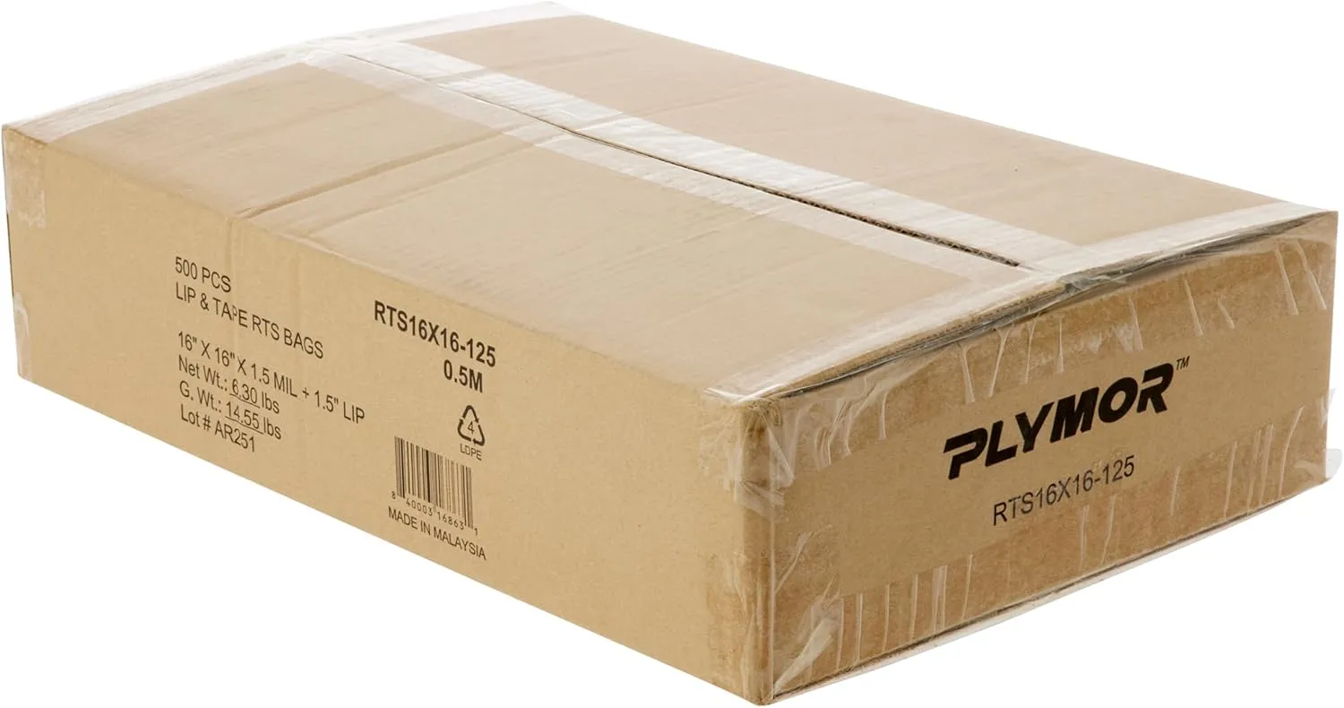 Plymor Ready to Ship 1.5 Mil Wicketed Poly Bags with Permanent Adhesive Strip and Suffocation Warning, 16" x 16" (Case of 500)