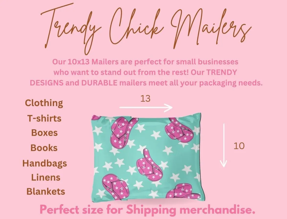 Poly Mailers - 25 Pack, Waterproof, Trendy Chick Mailers 3.15 mil - Heavy Duty, Tear Resistant Mailing Envelopes for small businesses | Cute Shipping Bags for clothing (Punchy Cowgirl, 10x13)