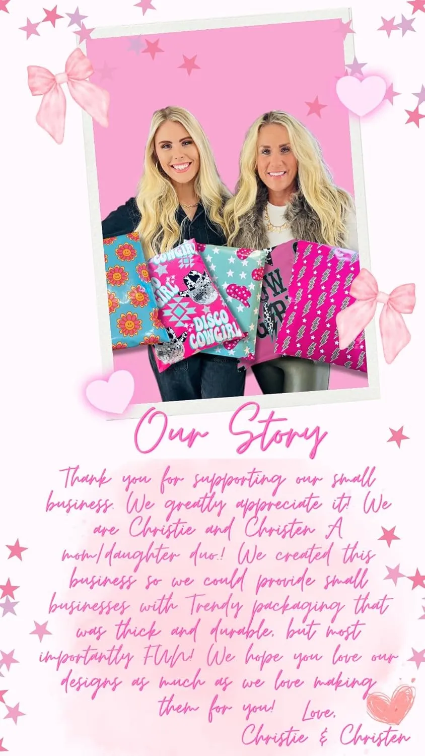 Poly Mailers - 25 Pack, Waterproof, Trendy Chick Mailers 3.15 mil - Heavy Duty, Tear Resistant Mailing Envelopes for small businesses | Cute Shipping Bags for clothing (Punchy Cowgirl, 10x13)