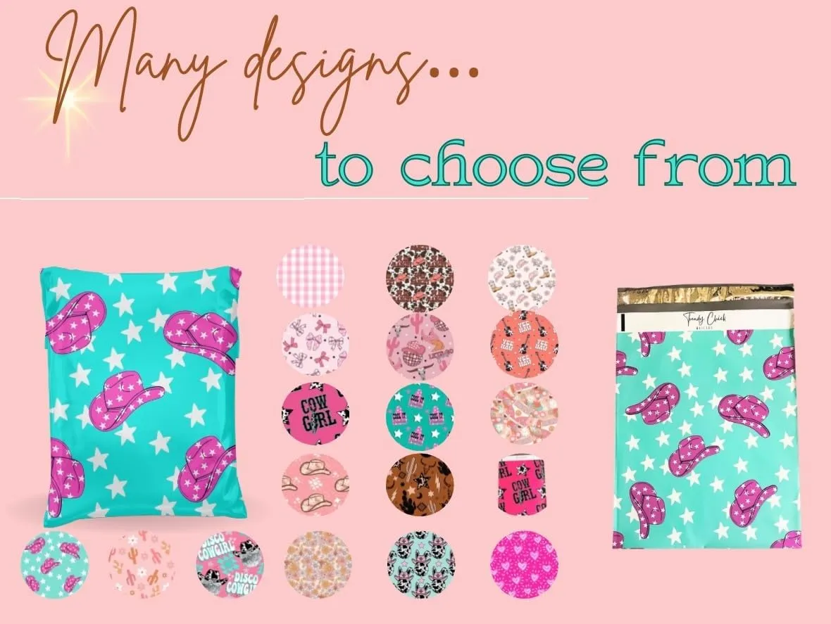 Poly Mailers - 25 Pack, Waterproof, Trendy Chick Mailers 3.15 mil - Heavy Duty, Tear Resistant Mailing Envelopes for small businesses | Cute Shipping Bags for clothing (Punchy Cowgirl, 10x13)