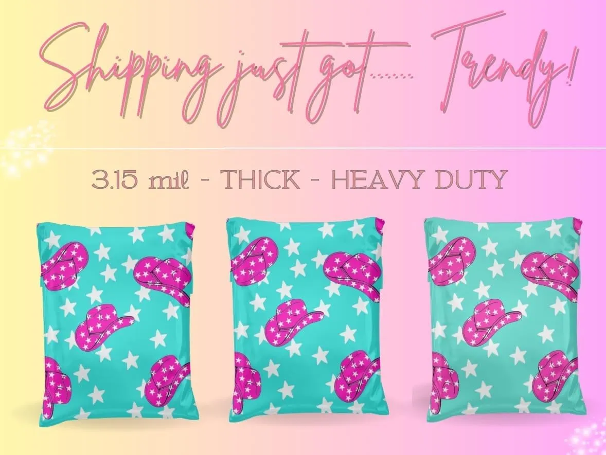 Poly Mailers - 25 Pack, Waterproof, Trendy Chick Mailers 3.15 mil - Heavy Duty, Tear Resistant Mailing Envelopes for small businesses | Cute Shipping Bags for clothing (Punchy Cowgirl, 10x13)