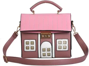 PORRASSO Crossbody Bag Women Creative Shoulder Bag PU House Shape Handbag Satchel Pink