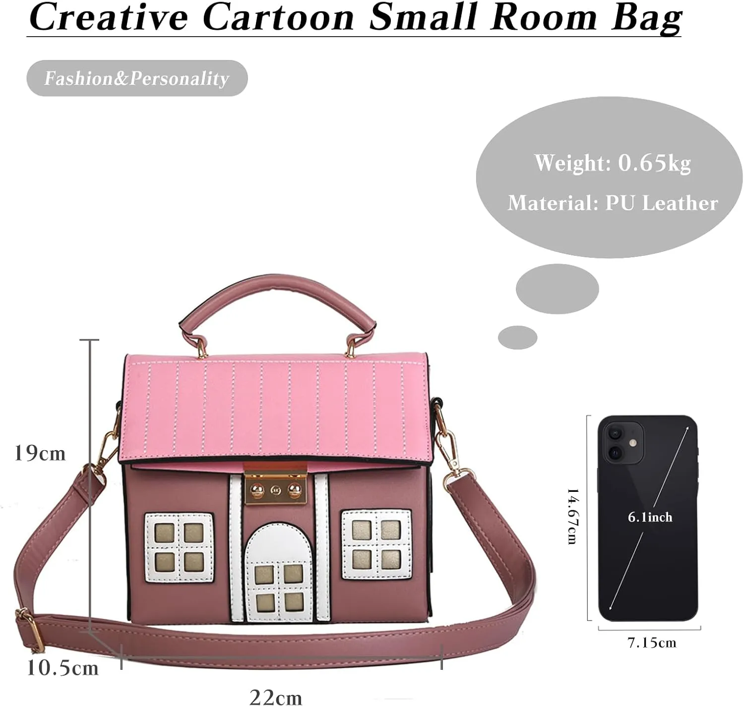 PORRASSO Crossbody Bag Women Creative Shoulder Bag PU House Shape Handbag Satchel Pink