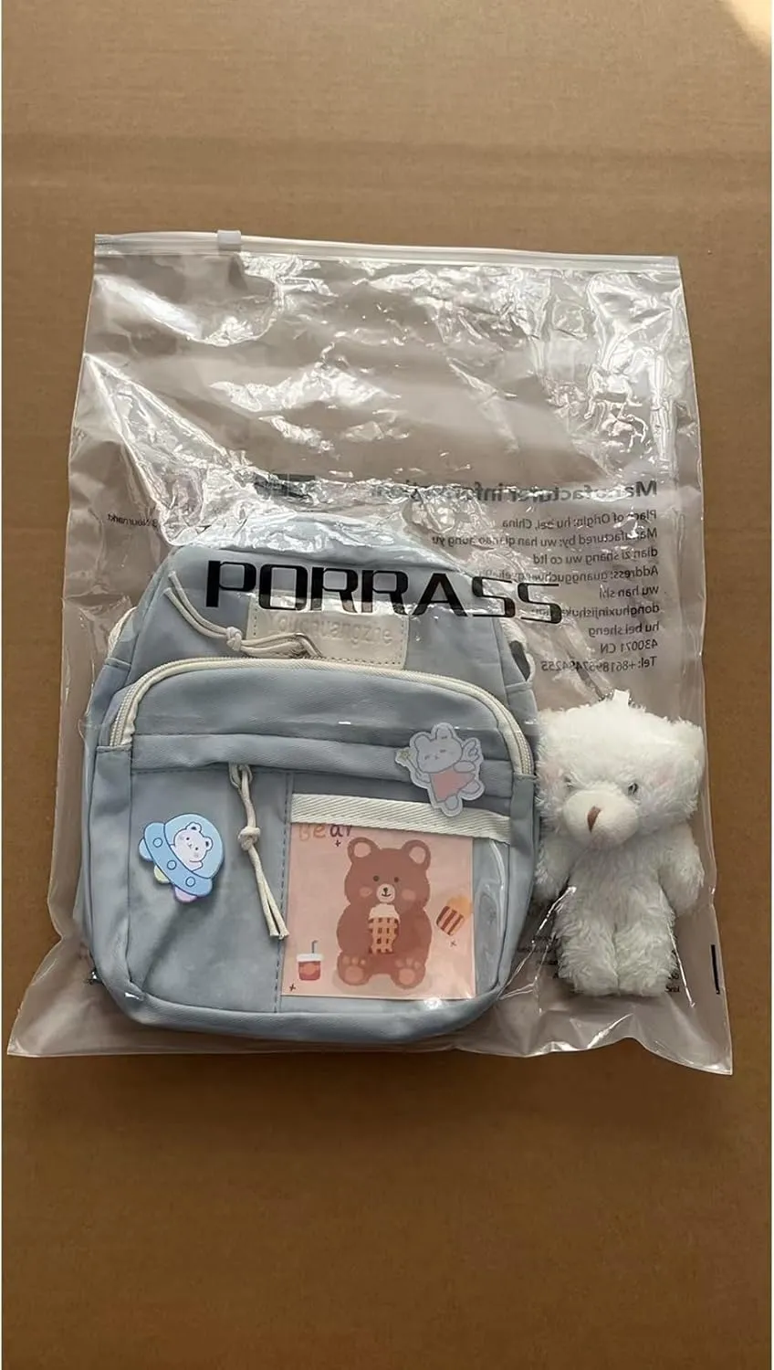 PORRASSO Cute Crossbody Bag Women Shoulder Bag with Doll Pendant Nylon Messenger Bag