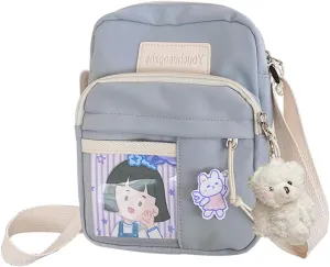 PORRASSO Cute Crossbody Bag Women Shoulder Bag with Doll Pendant Nylon Messenger Bag