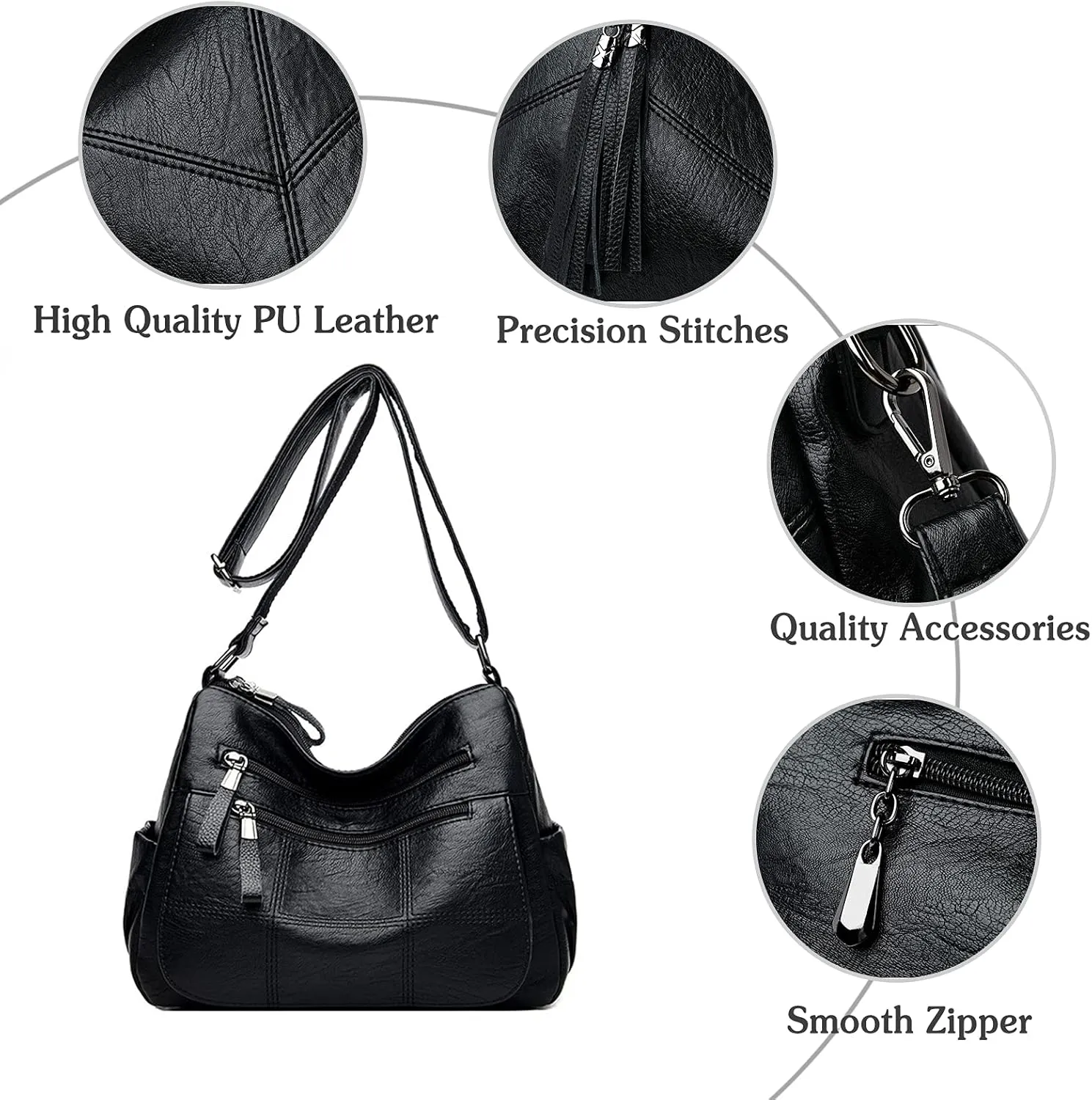 PORRASSO Vintage Crossbody Bag Ladies Shoulder Bag Multi-pocket Handbag Soft Women PU Leather Messenger Bag Work Travel Daily Use Satchel Red