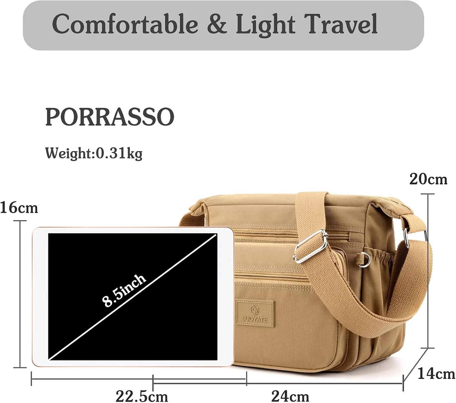 PORRASSO Women Crossbody Bag Casual Shoulder Bag Multi-pocket Messenger Bag