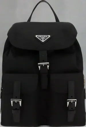 PRADA women's black Backpack with buckle fasteners