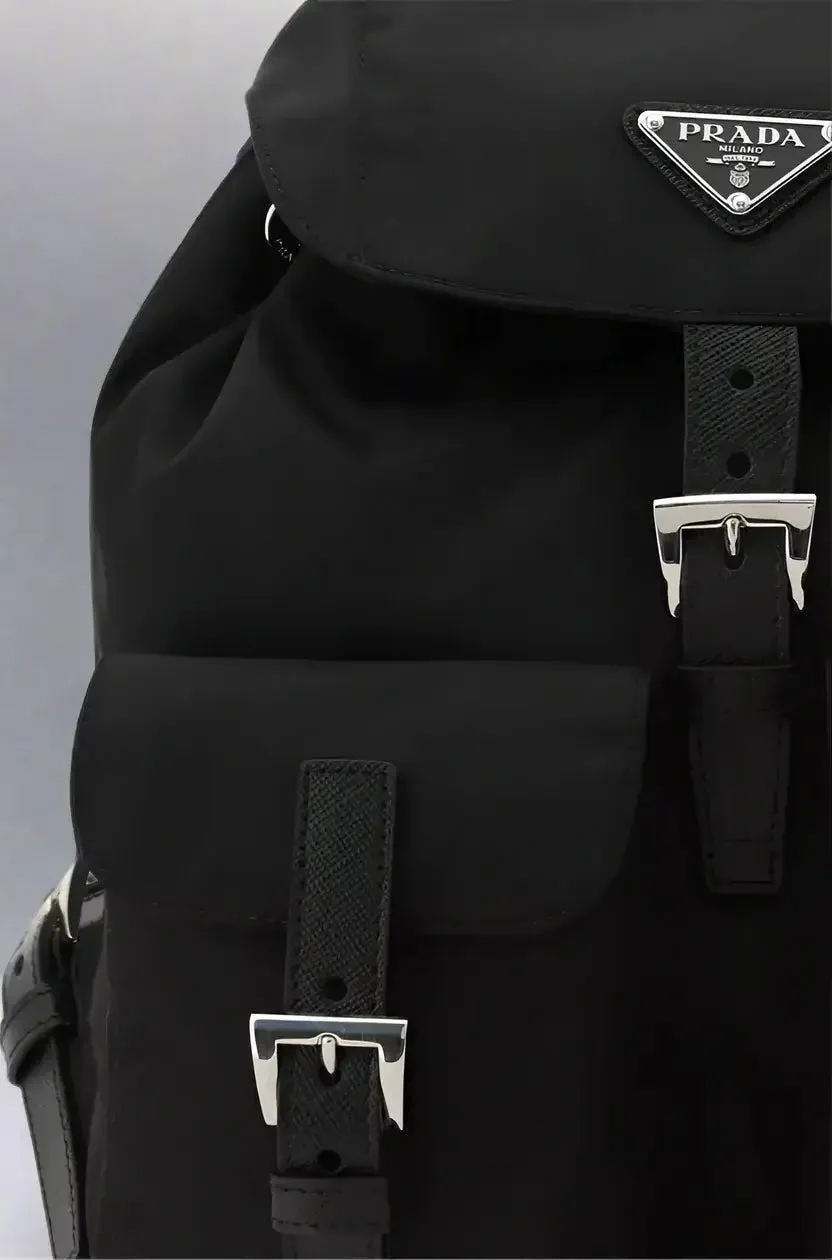 PRADA women's black Backpack with buckle fasteners