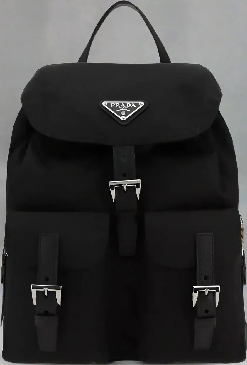 PRADA women's black Backpack with buckle fasteners