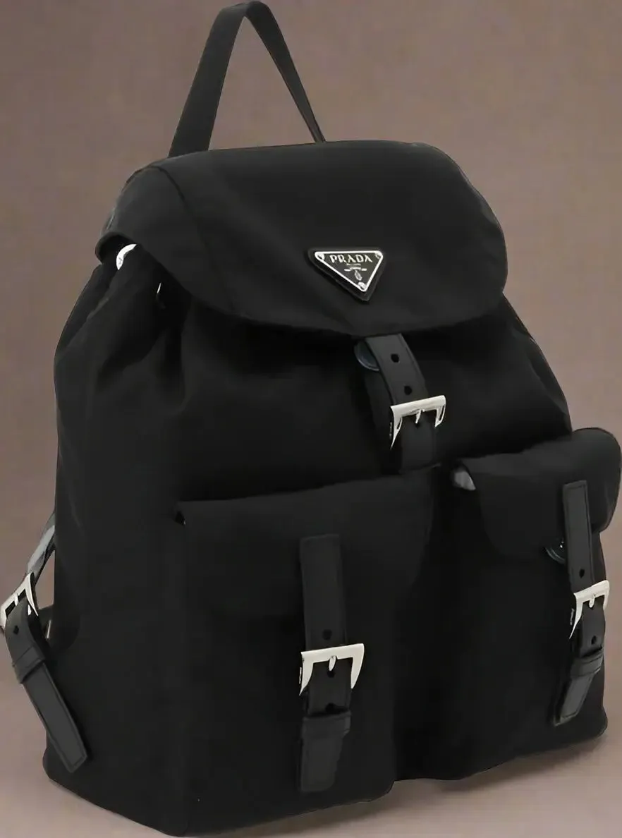 PRADA women's black Backpack with buckle fasteners
