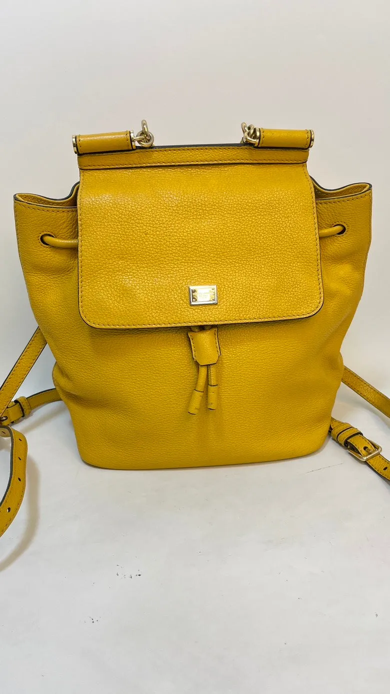 Preloved D&G Drawstring Yellow Leather Backpack