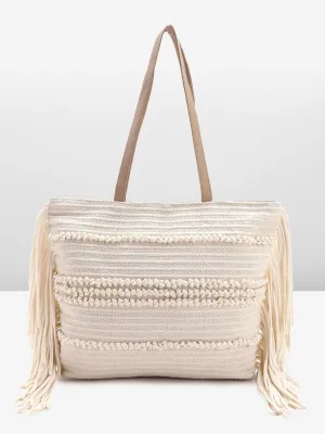 PRIMROSE Self Design Embroidered Oversized Structured Tote Bag