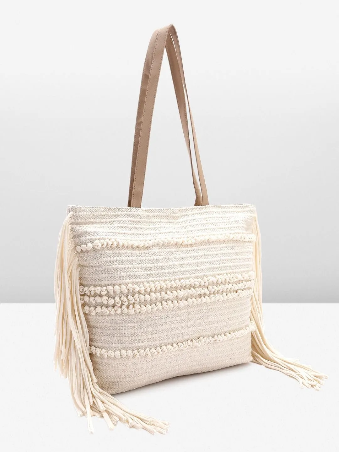 PRIMROSE Self Design Embroidered Oversized Structured Tote Bag