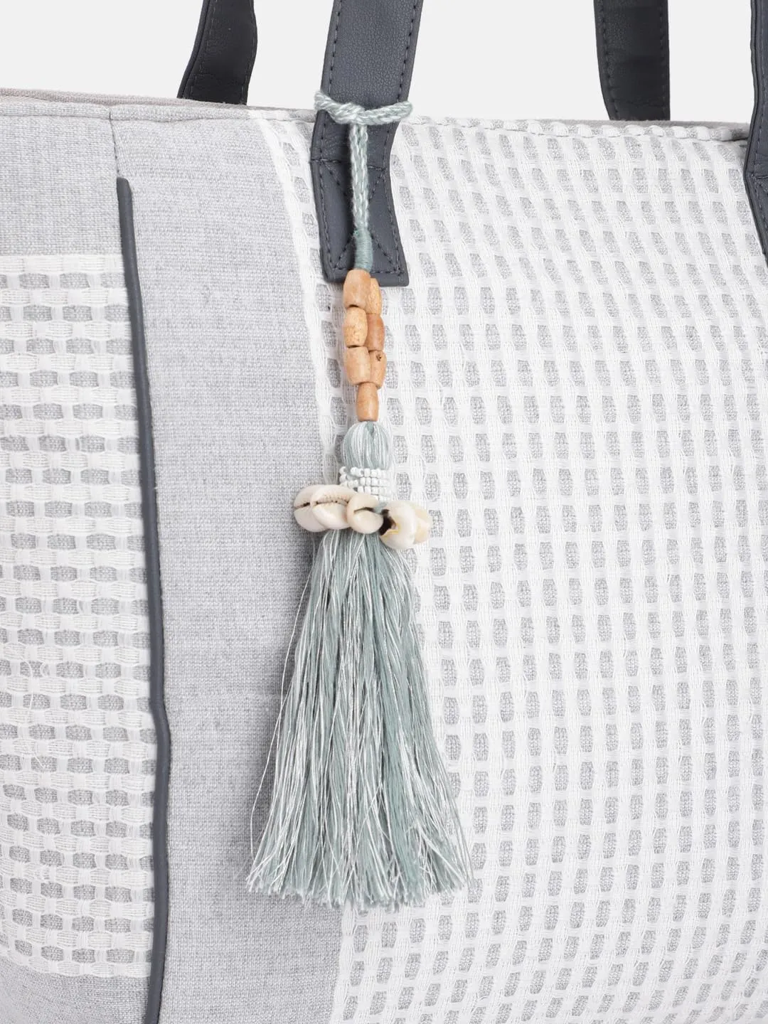 PRIMROSE Women's Tote Bag Grey Fabric with Tassel Patterned Design