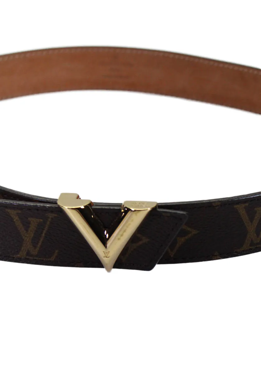 Print Monogram Resilient Canvas Vuitton Brown Belt Womens Buckled Essential Louis High-end V