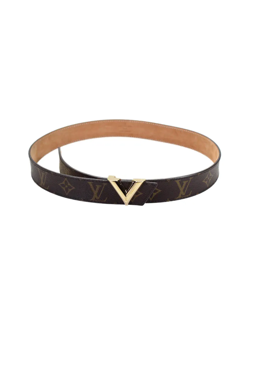 Print Monogram Resilient Canvas Vuitton Brown Belt Womens Buckled Essential Louis High-end V