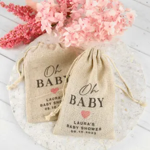 Printed Baby Shower Muslin Drawstring Bags