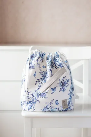 Project Bag. Drawstring Knitting Project Bag with Toile de jouy print.