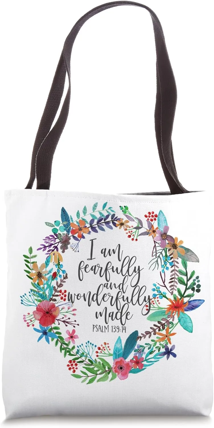 Psalm 139:14 Bible Scripture, Fearfully and Wonderfully Made Tote Bag