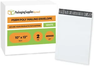 PSBM White Poly Mailers 10 x 13 Inch 80000 Pack Shipping Bags for Clothing, Sturdy Shipping Envelopes, Strong Self Seal Mailing Bags for Small Business, Poly Bags for Small Businessess