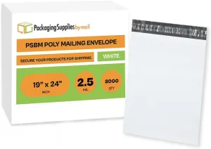 PSBM White Poly Mailers 19 x 24 Inch 8000 Pack Shipping Bags for Clothing, Sturdy Shipping Envelopes, Strong Self Seal Mailing Bags for Small Business, Poly Bags for Small Businessess