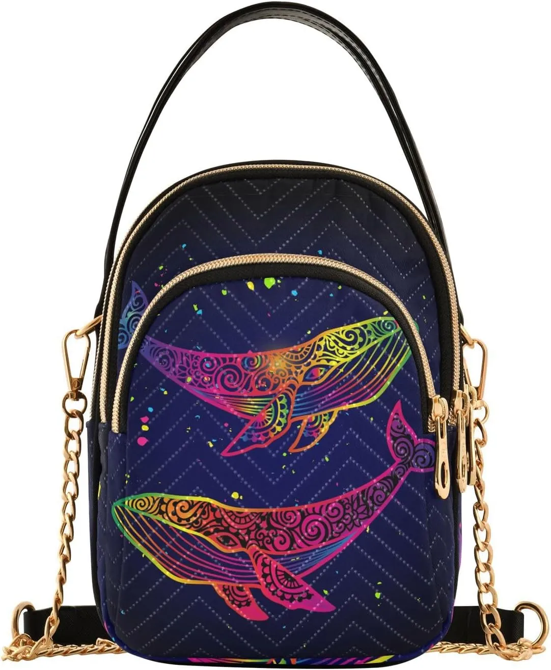 Psychedelic Mystical Whale Crossbody Bags for Women Multi Pocket Shoulder Handbags with Adjustable Strap