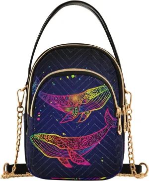 Psychedelic Mystical Whale Crossbody Bags for Women Multi Pocket Shoulder Handbags with Adjustable Strap