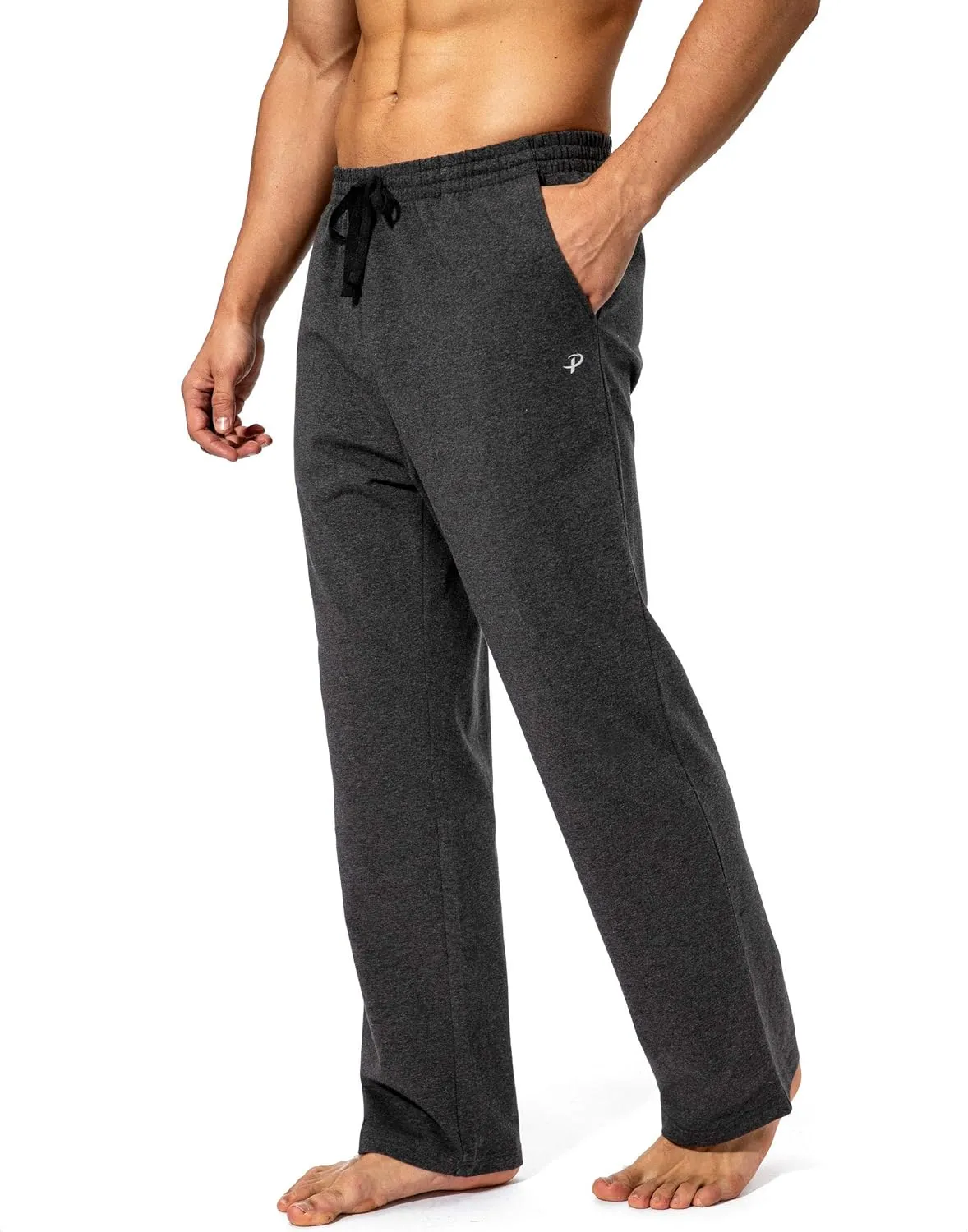 Pudolla Men's Cotton Yoga Sweatpants Athletic Lounge Pants Open Bottom Casual Jersey Pants for Men with Pockets