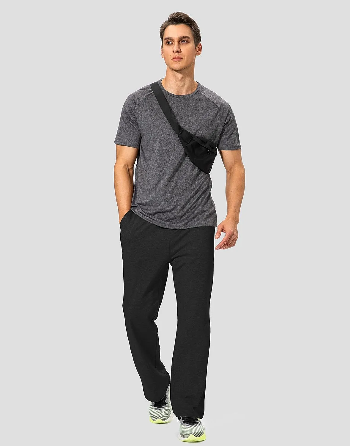 Pudolla Men's Cotton Yoga Sweatpants Athletic Lounge Pants Open Bottom Casual Jersey Pants for Men with Pockets
