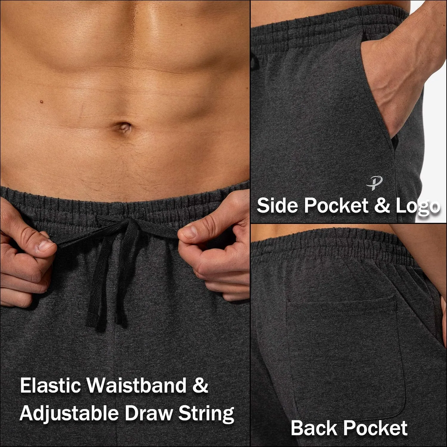 Pudolla Men's Cotton Yoga Sweatpants Athletic Lounge Pants Open Bottom Casual Jersey Pants for Men with Pockets