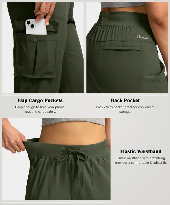 Pudolla Women's Cargo Capri Pants Lightweight Quick Dry Hiking Pants Summer Travel Casual Capris with 5 Pockets