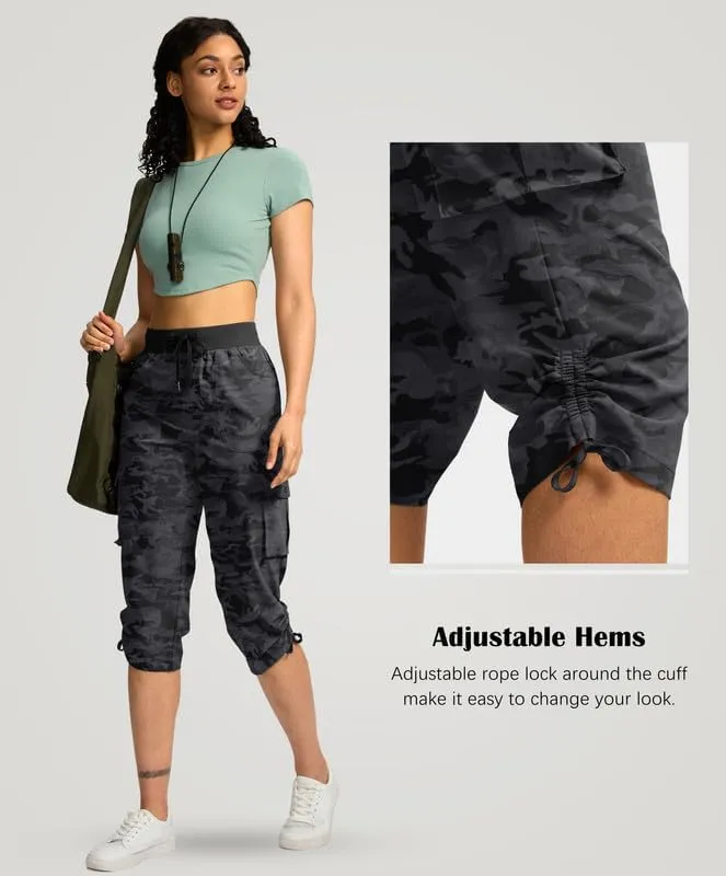 Pudolla Women's Cargo Capri Pants Lightweight Quick Dry Hiking Pants Summer Travel Casual Capris with 5 Pockets