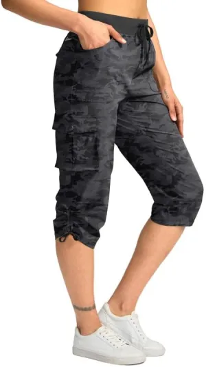 Pudolla Women's Cargo Capri Pants Lightweight Quick Dry Hiking Pants Summer Travel Casual Capris with 5 Pockets