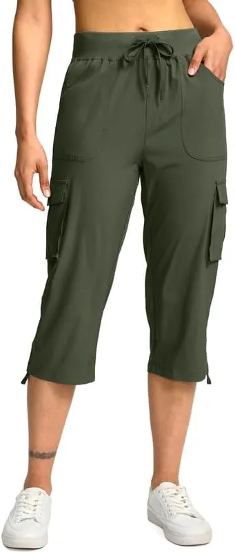 Pudolla Women's Cargo Capri Pants Lightweight Quick Dry Hiking Pants Summer Travel Casual Capris with 5 Pockets