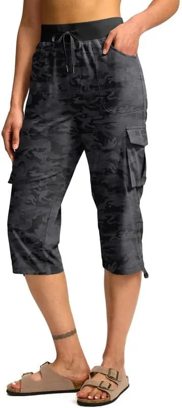Pudolla Women's Cargo Capri Pants Lightweight Quick Dry Hiking Pants Summer Travel Casual Capris with 5 Pockets